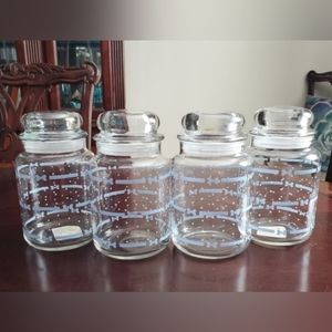 4 Vintage Anchor Hocking Jars, Blue Bows